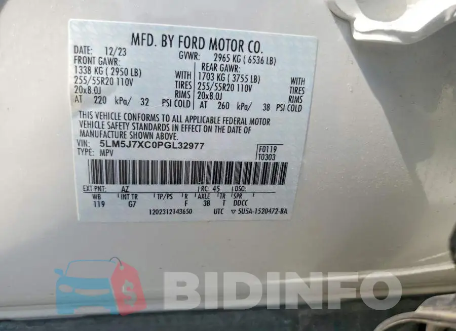 5LM5J7XC0PGL32977 Photo# 13