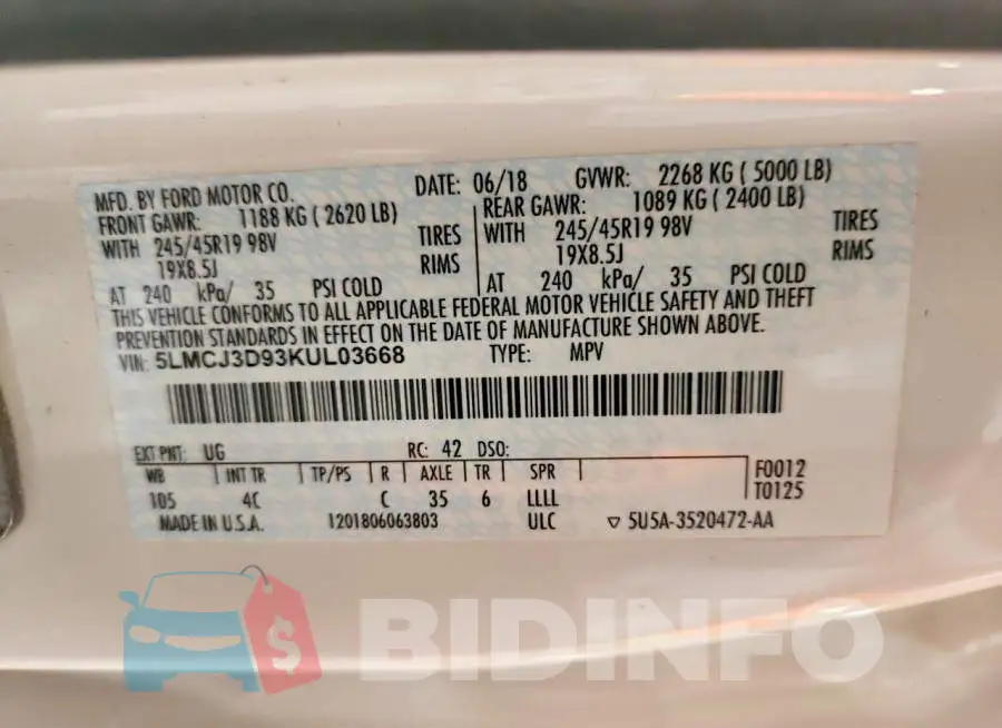 5LMCJ3D93KUL03668 Photo# 13