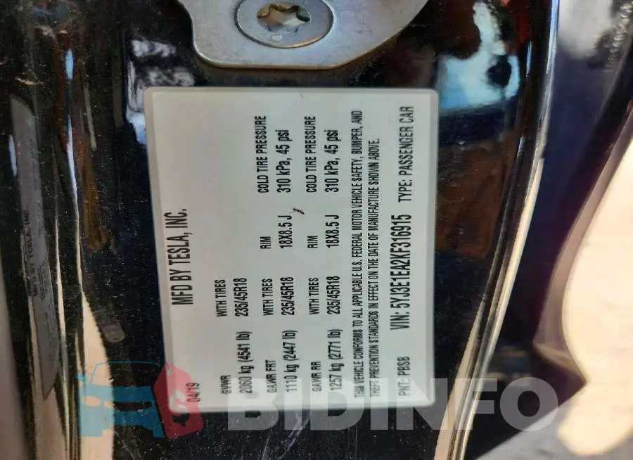 5YJ3E1EA2KF316915 Photo# 12