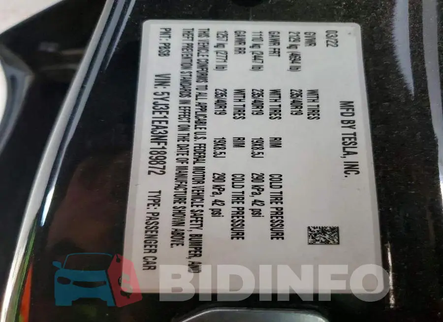 5YJ3E1EA3NF189872 Photo# 12