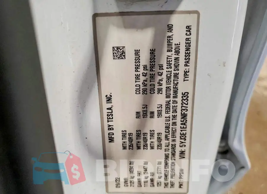 5YJ3E1EA5NF372335 Photo# 12
