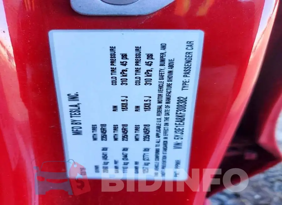 5YJ3E1EA8KF308382 Photo# 13