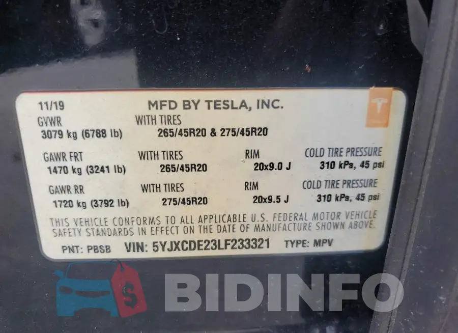 5YJXCDE23LF233321 Photo# 12