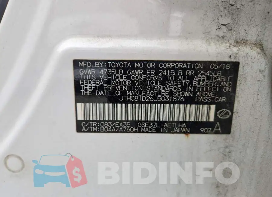 JTHC81D26J5031876 Photo# 12