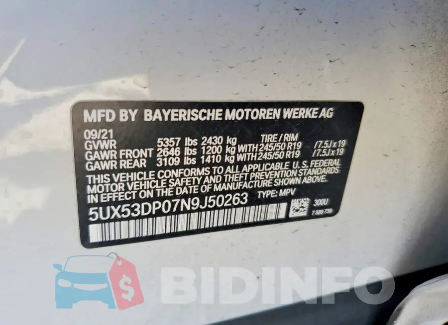 5UX53DP07N9J50263 Photo# 13
