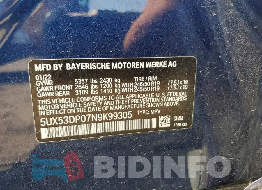 5UX53DP07N9K99305 Photo# 13