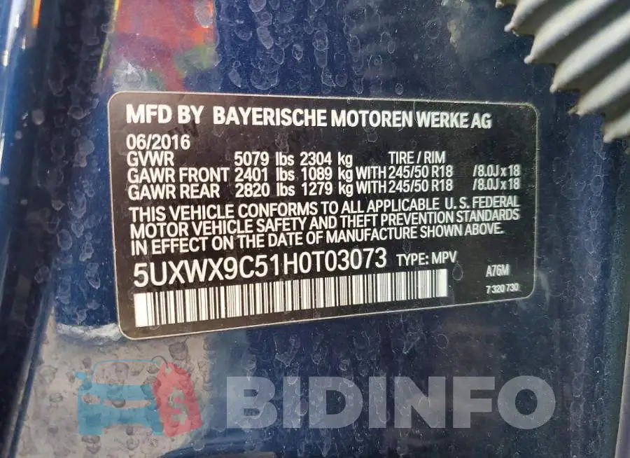 5UXWX9C51H0T03073 Photo# 12