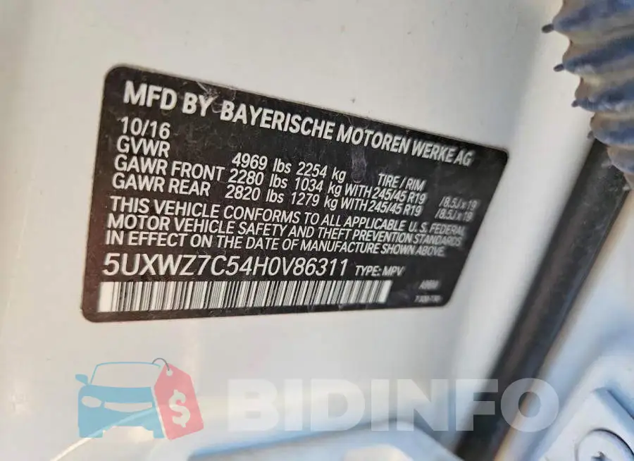 5UXWZ7C54H0V86311 Photo# 13