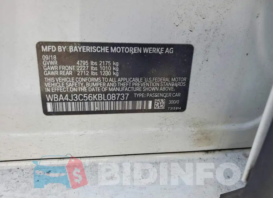 WBA4J3C56KBL08737 Photo# 12