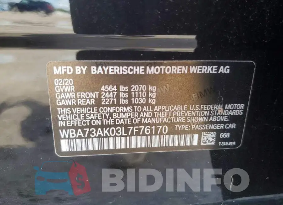 WBA73AK03L7F76170 Photo# 12
