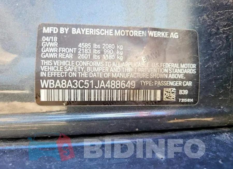 WBA8A3C51JA488649 Photo# 12