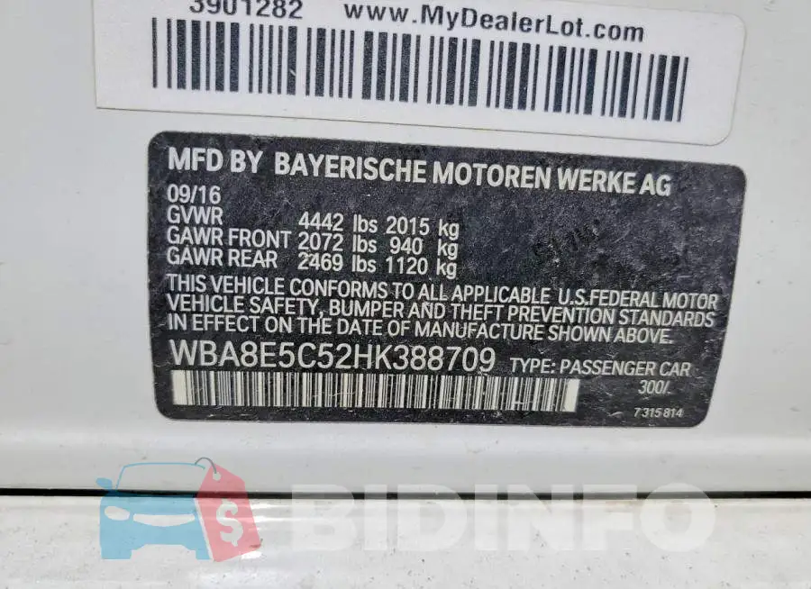 WBA8E5C52HK388709 Photo# 12