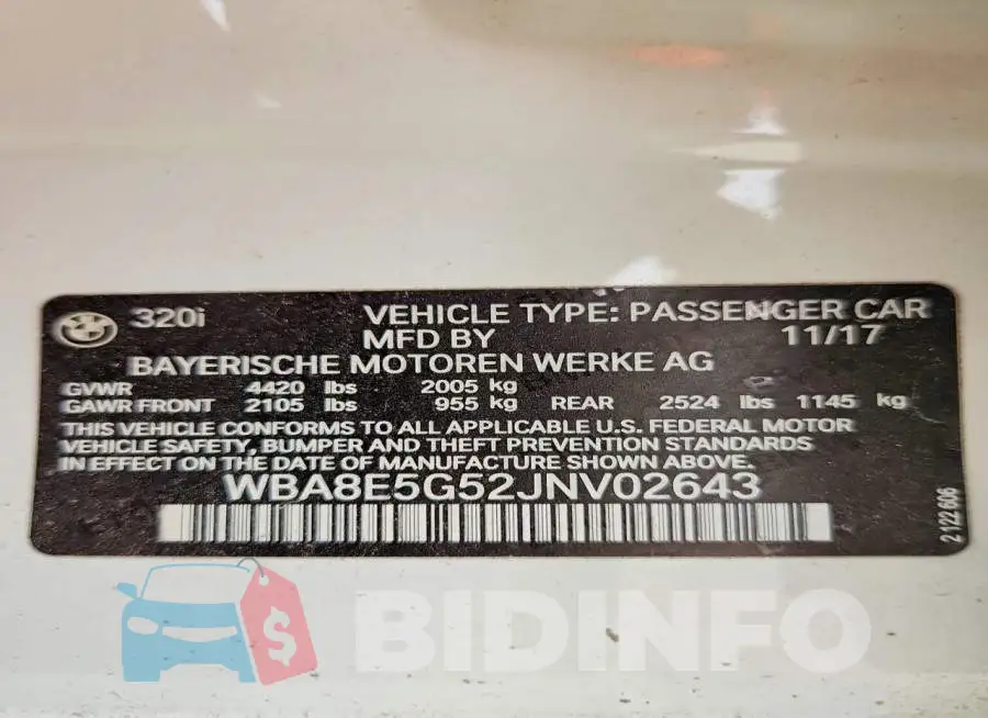 WBA8E5G52JNV02643 Photo# 12