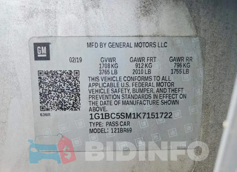 1G1BC5SM1K7151722 Photo# 12
