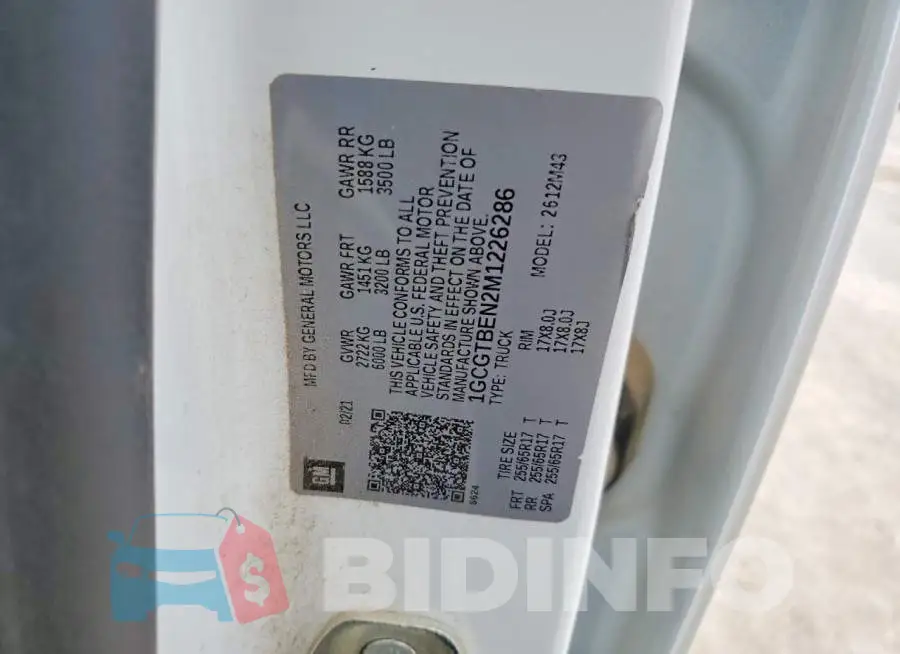 1GCGTBEN2M1226286 Photo# 12