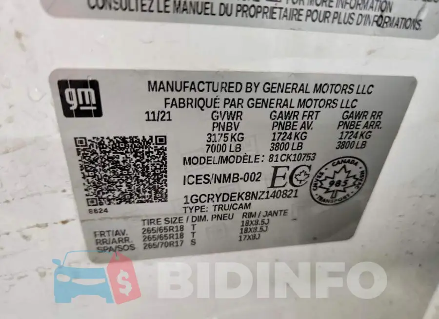 1GCRYDEK8NZ140821 Photo# 12