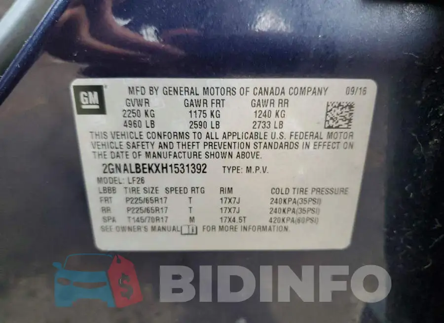2GNALBEKXH1531392 Photo# 14
