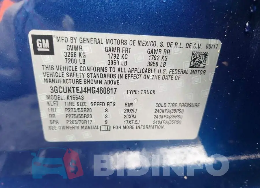 3GCUKTEJ4HG460817 Photo# 12