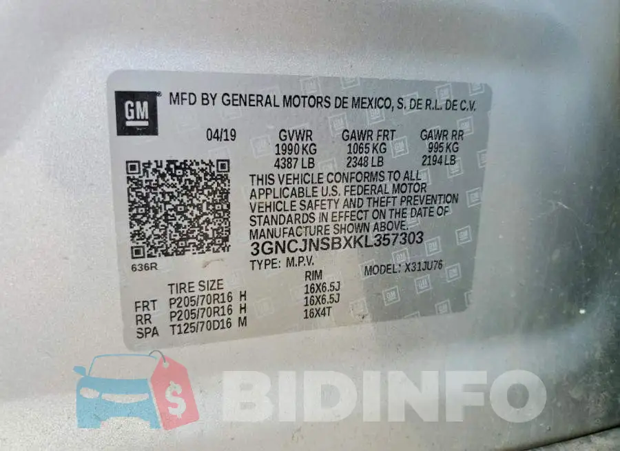 3GNCJNSBXKL357303 Photo# 13