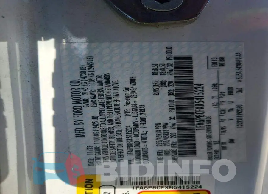 1FA6P8CFXR5415224 Photo# 12