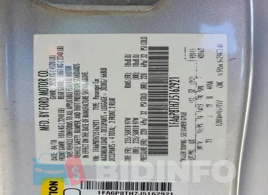 1FA6P8TH7J5162921 Photo# 13