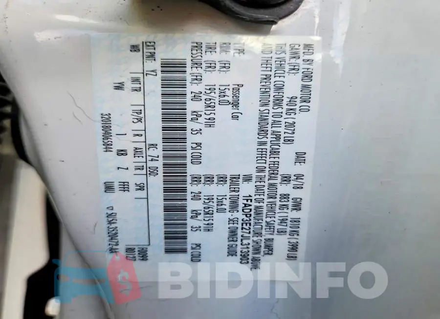 1FADP3E27JL313903 Photo# 12