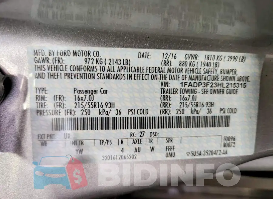 1FADP3F23HL215315 Photo# 12