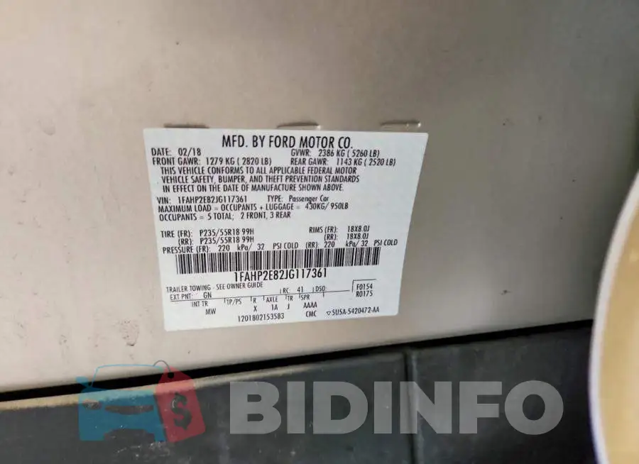 1FAHP2E82JG117361 Photo# 12