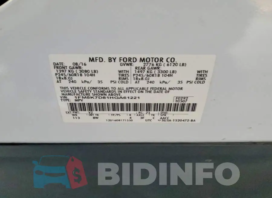1FM5K7D81HGA61221 Photo# 13