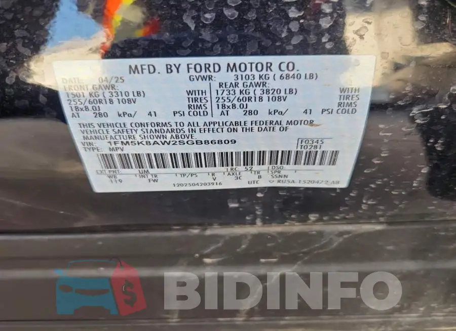 1FM5K8AW2SGB86809 Photo# 13
