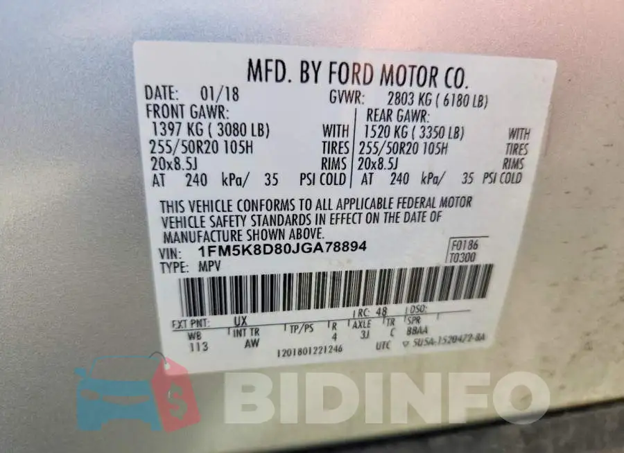 1FM5K8D80JGA78894 Photo# 13