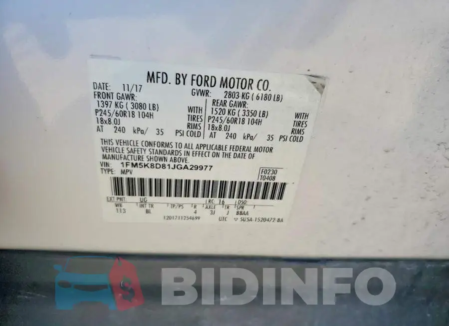 1FM5K8D81JGA29977 Photo# 13