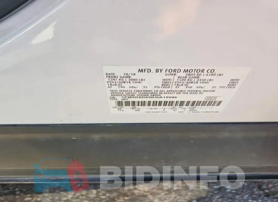 1FM5K8D85KGA15596 Photo# 13