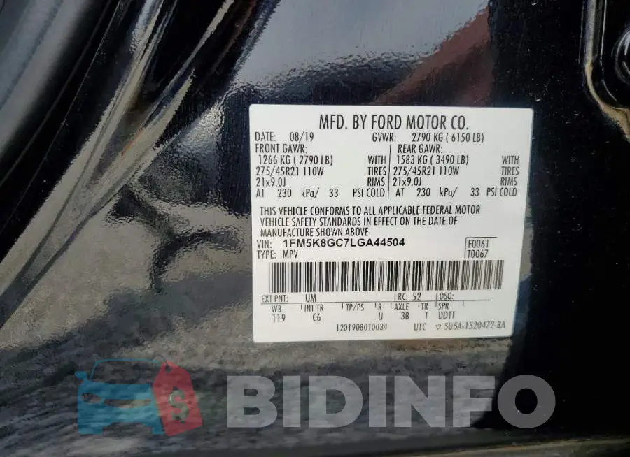 1FM5K8GC7LGA44504 Photo# 14