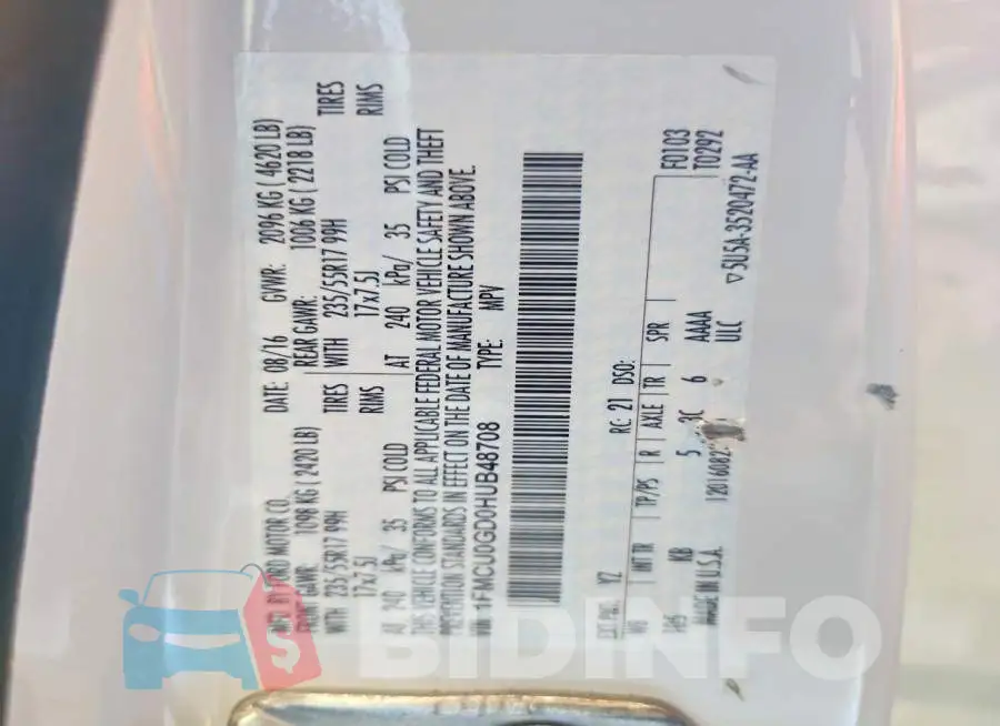 1FMCU0GD0HUB48708 Photo# 13