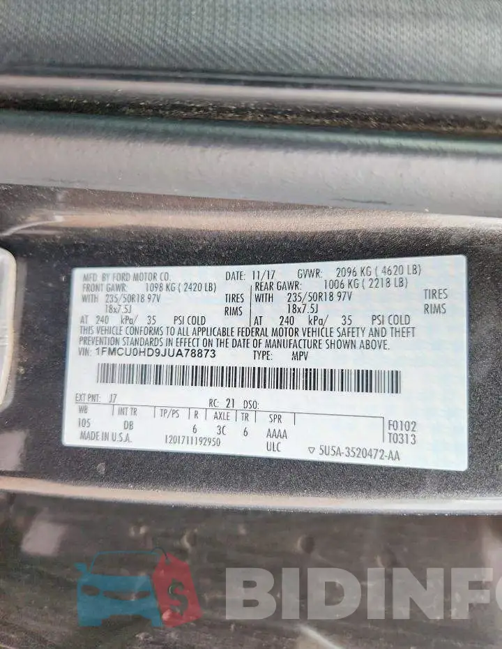 1FMCU0HD9JUA78873 Photo# 12