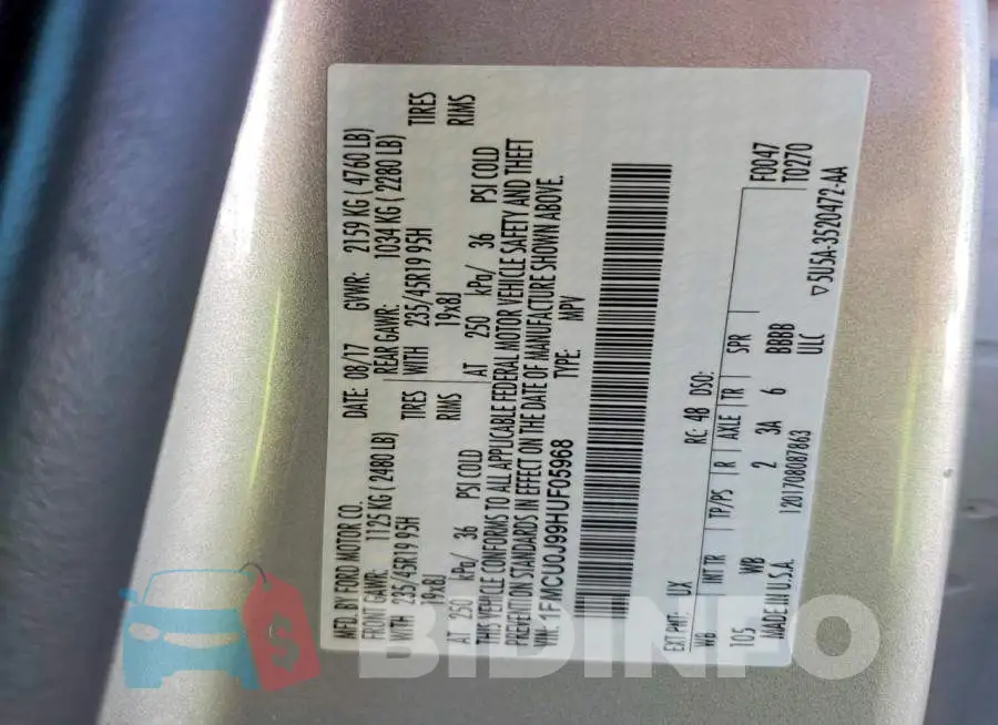 1FMCU0J99HUF05968 Photo# 13
