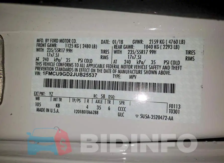 1FMCU9GD2JUB25537 Photo# 14