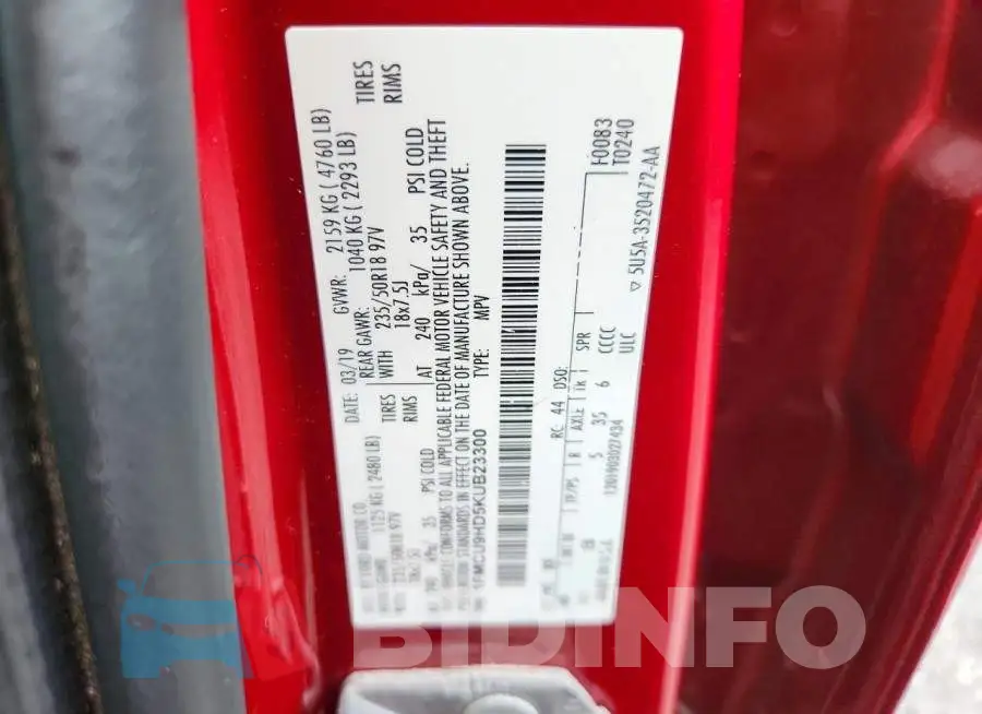 1FMCU9HD5KUB23300 Photo# 13