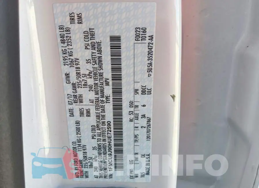 1FMCU9J90HUE72590 Photo# 13