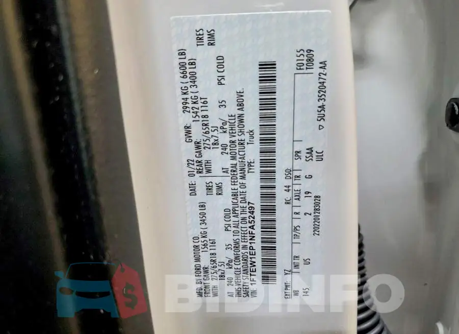 1FTEW1EP1NFA52497 Photo# 12