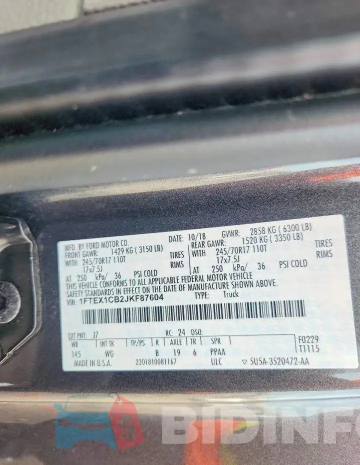 1FTEX1CB2JKF87604 Photo# 12