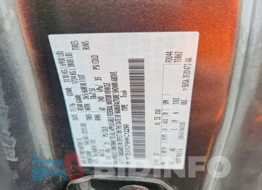 1FTEX1CF9HKC12290 Photo# 12