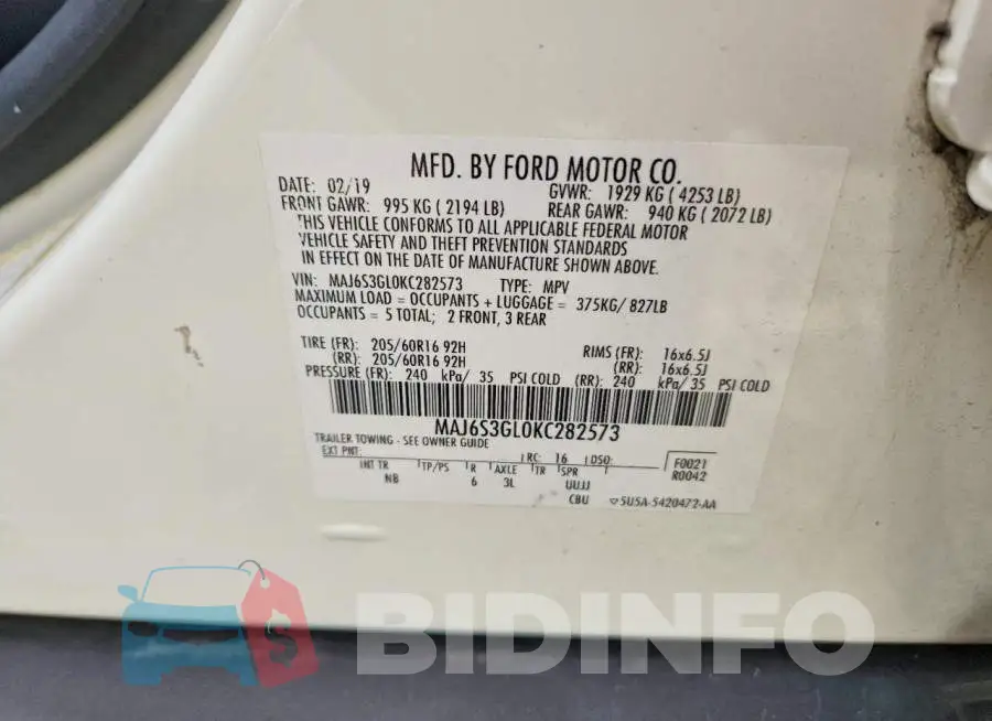 MAJ6S3GL0KC282573 Photo# 13