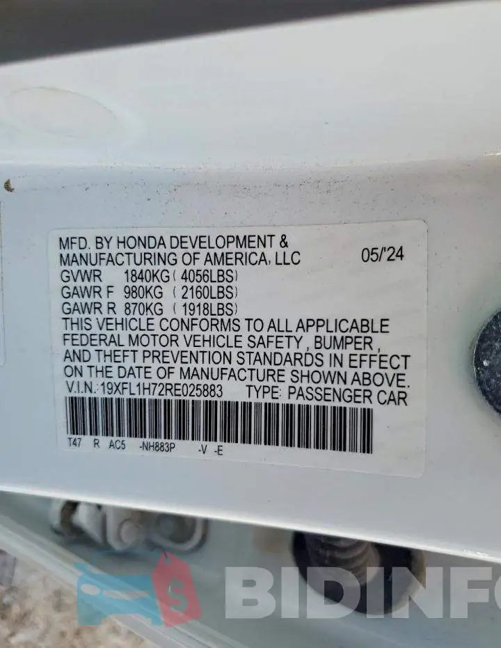 19XFL1H72RE025883 Photo# 13