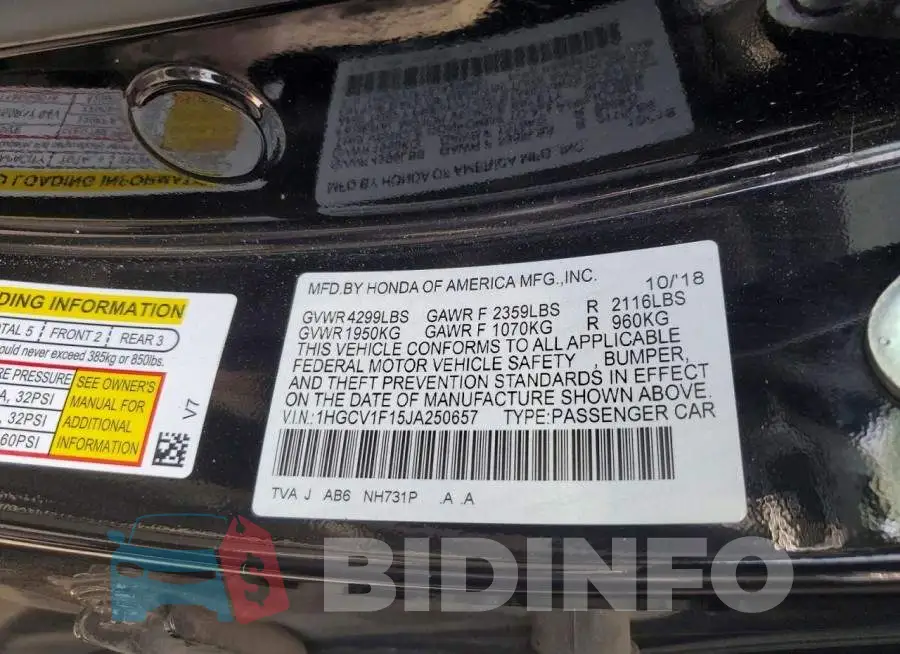 1HGCV1F15JA250657 Photo# 12