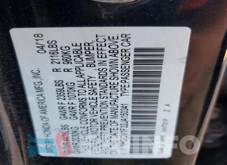 1HGCV1F32JA150341 Photo# 12