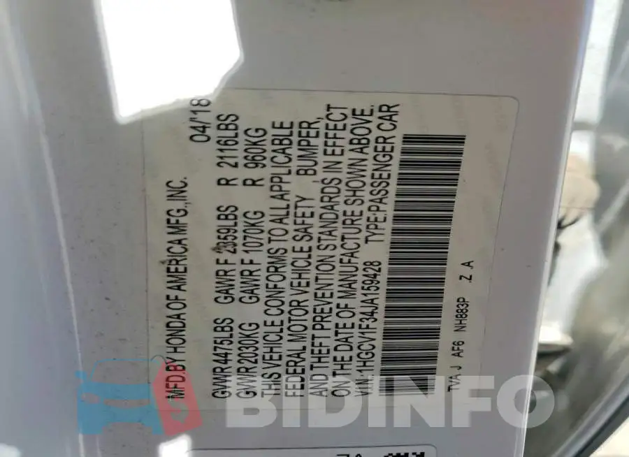 1HGCV1F34JA159428 Photo# 12