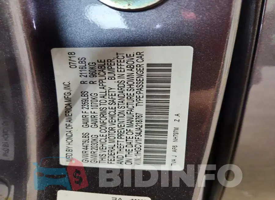1HGCV1F34JA218767 Photo# 12