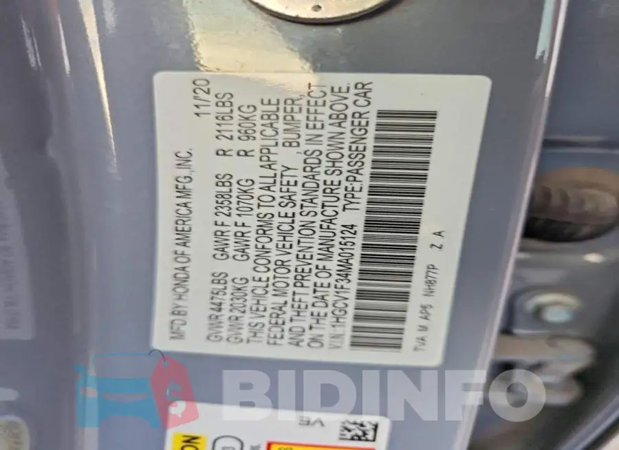 1HGCV1F34MA015124 Photo# 12